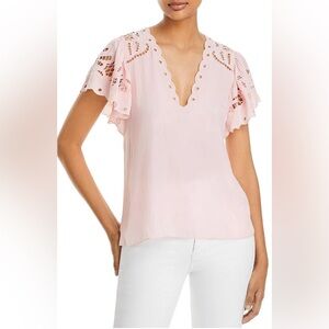 NWT Ramy Brook Rochelle Flutter Sleeve Pink Eyelet Top Size Medium